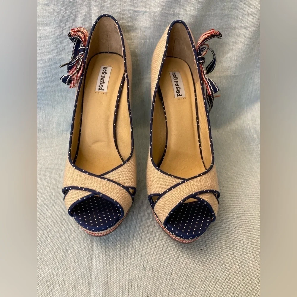 Not Rated Linen Red White and Blue Peep Toe Heels- Size 7.5